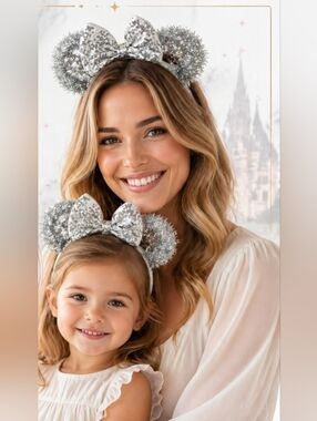 Nwt Sparkly Minnie Mouse Holiday Headband with Tinsel Ears & Sequin Bow ✨🎀